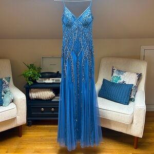 Vintage Style beaded blue prom dress